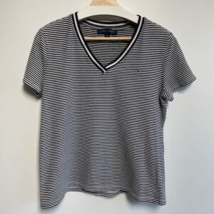 Tommy Hilfiger Women's‎ Striped V Neck T Shirt Size L Navy White Cotton Blend